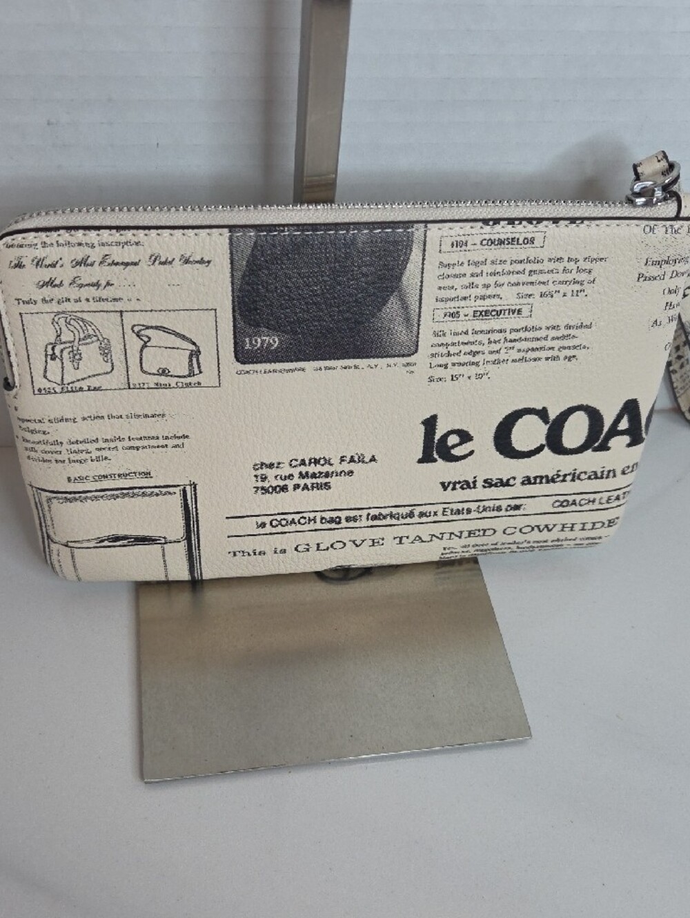 Coach Newspaper-Print Wristlet in Cream and Black - Picture 5 of 9